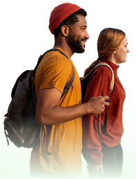 Travellers walking with backpacks