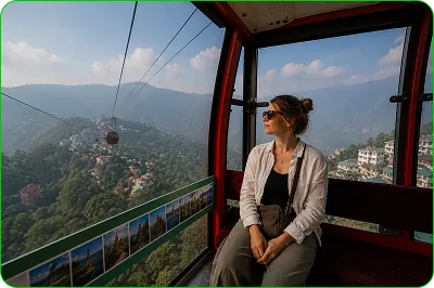 Traveller in a mountain cable car