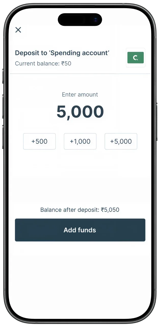 Cheq add funds screen