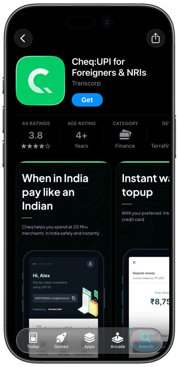 Cheq app listing screen