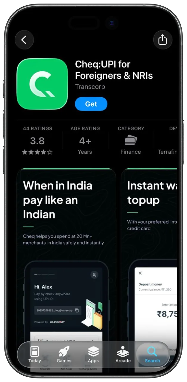 Cheq app listing screen