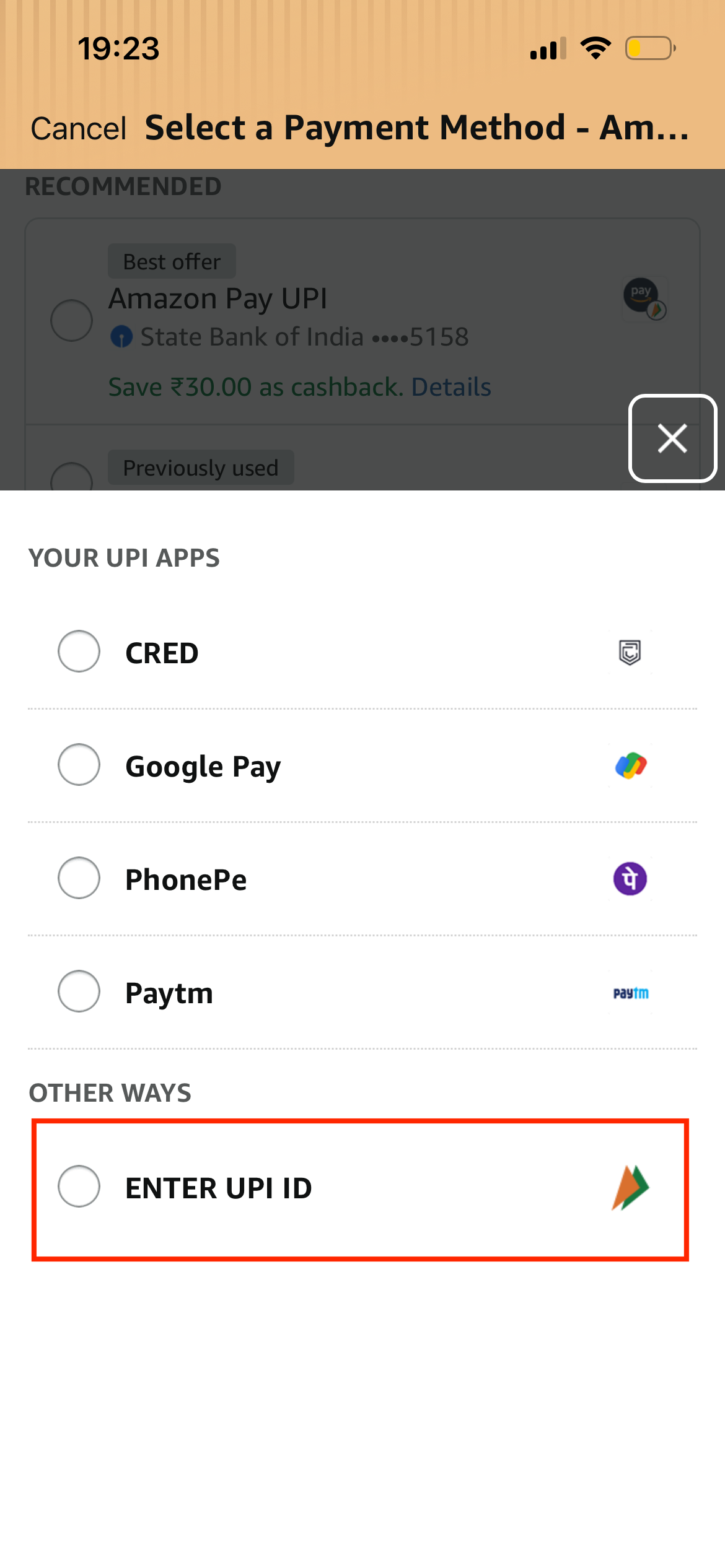 Amazon guide screenshot for Enter UPI ID