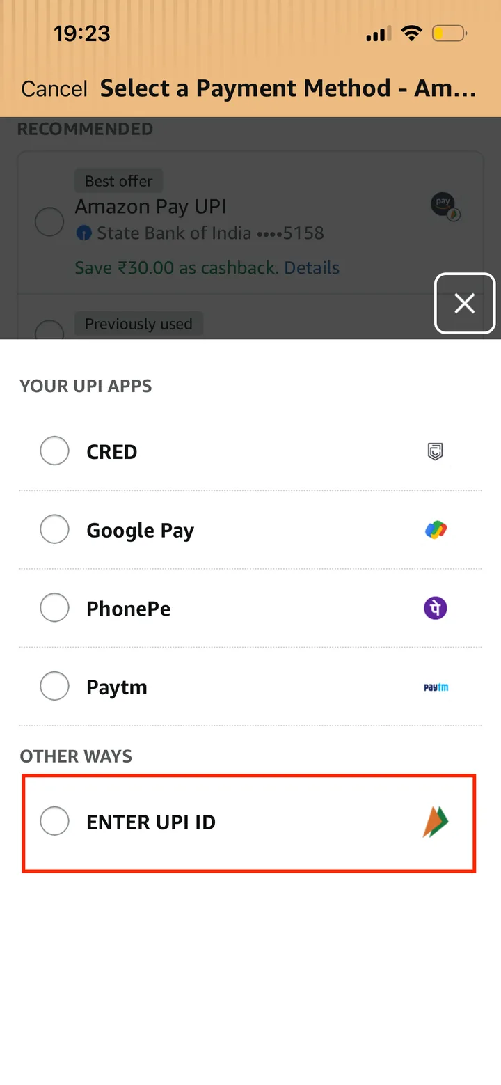 Amazon guide screenshot for Enter UPI ID