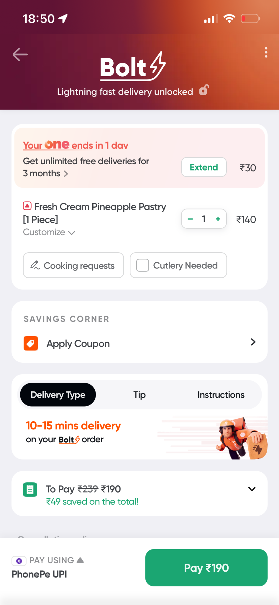 Swiggy guide screenshot for Add Items to Cart